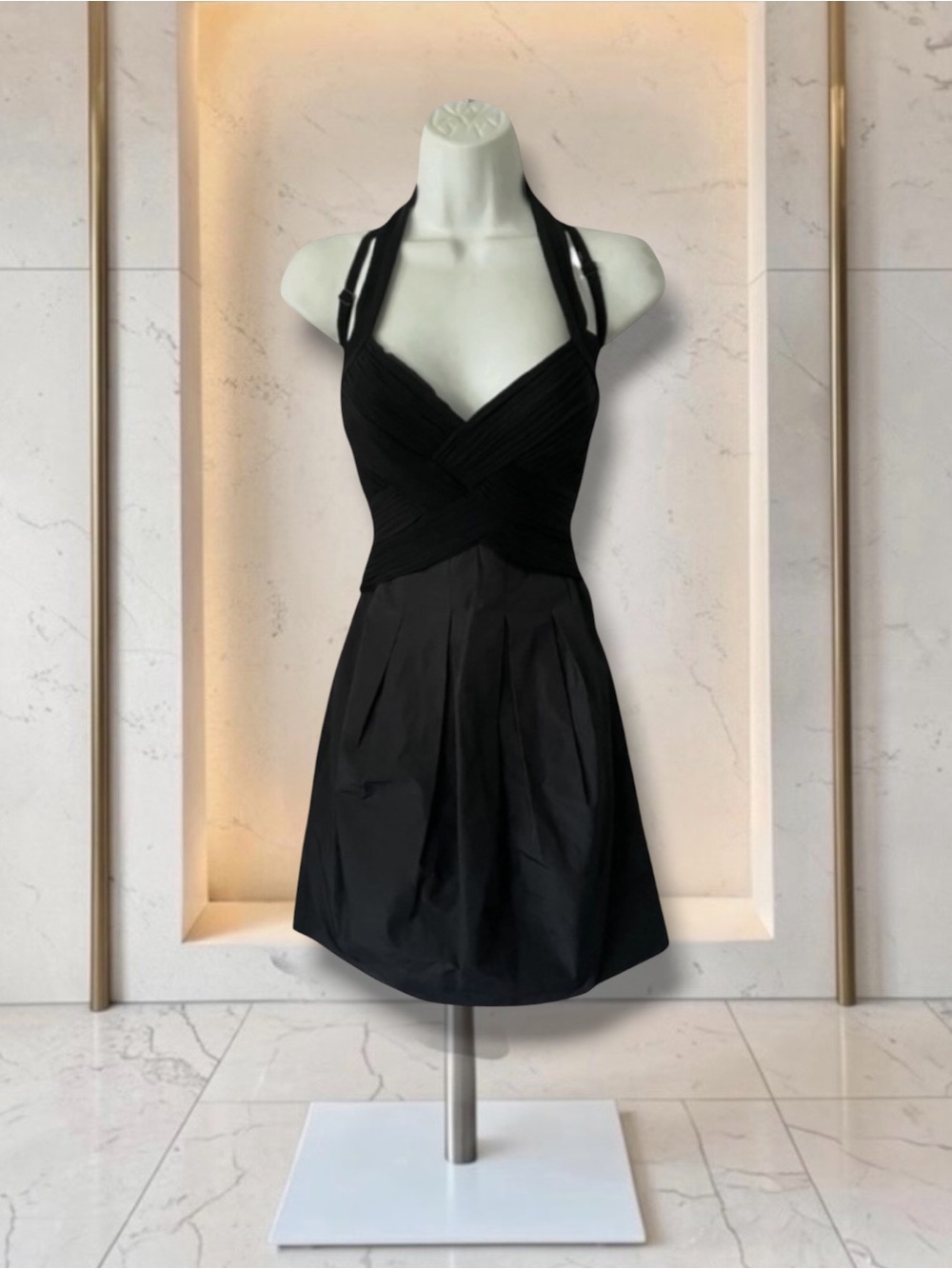 BCBG Black Evening Haler Satin Bubble Dress Size 4